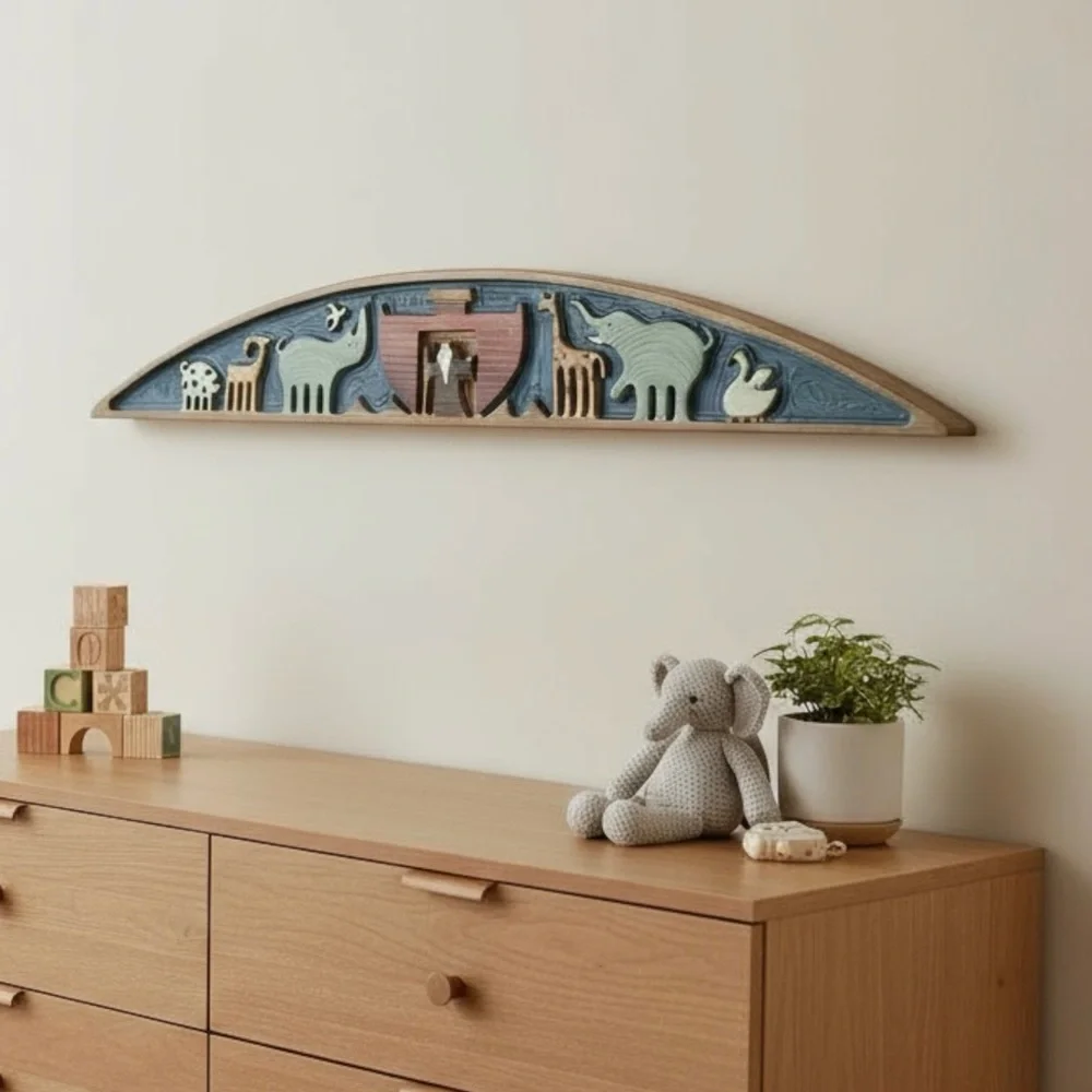 Hand Carved Wood Noah’s Ark Wall Hanging, Door Topper, By Chicken Creek Folk Art - Picture 2 of 12